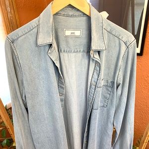 AMI mens soft denim shirt with snaps light blue